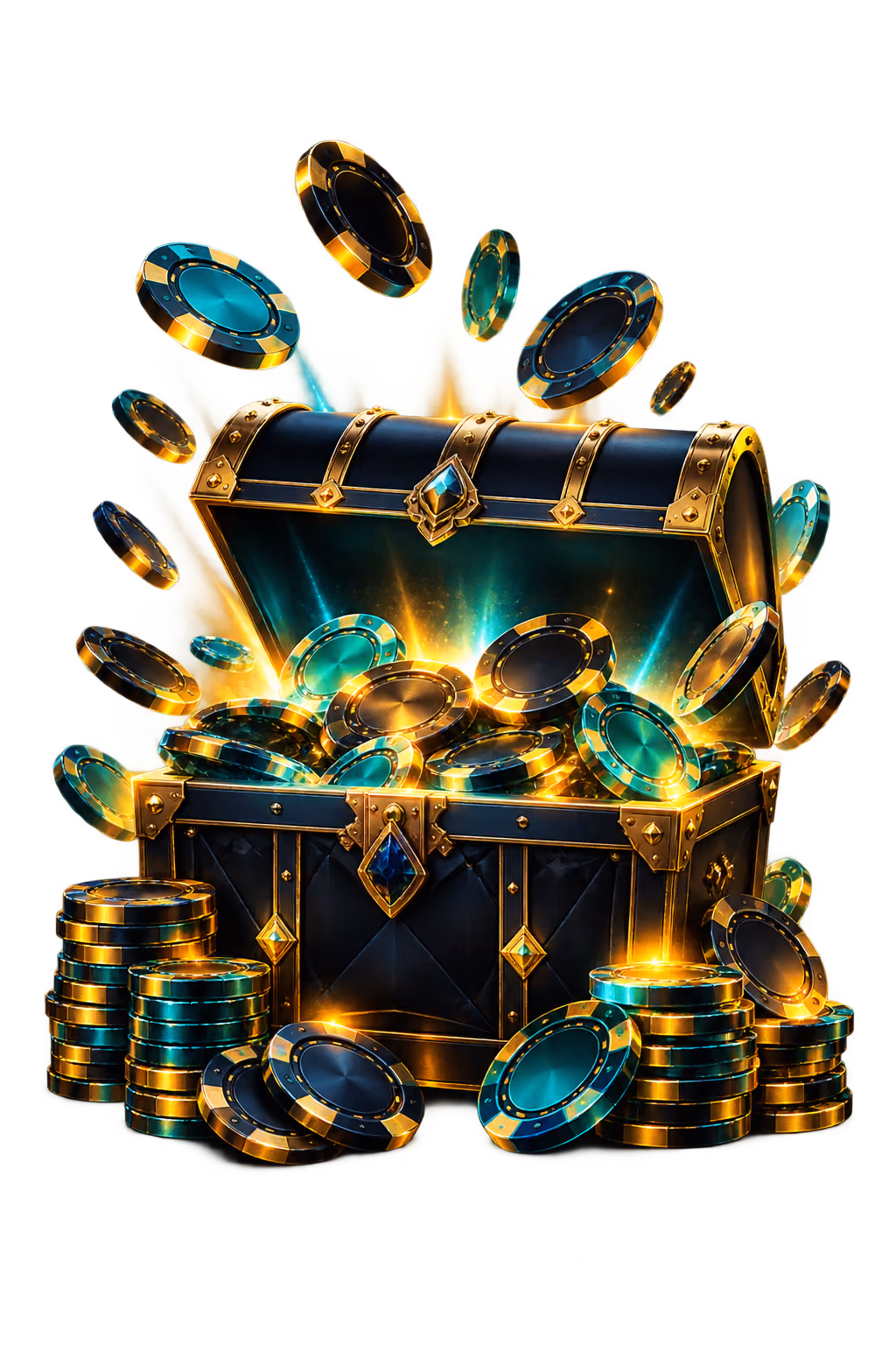 BetStarExch dark treasure chest with teal-gold casino light