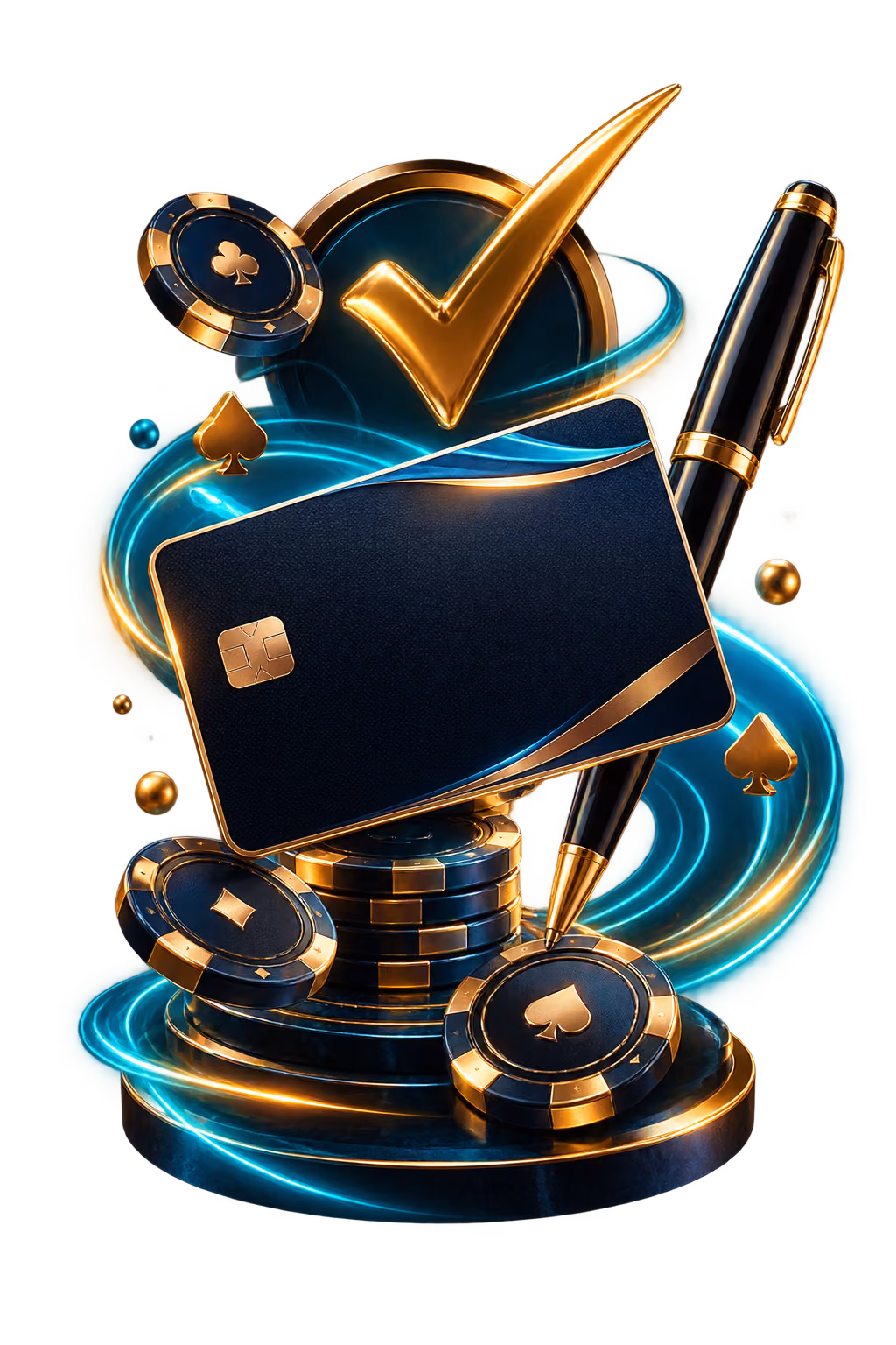 BetStarExch blank membership card with a gold pen and amber check mark